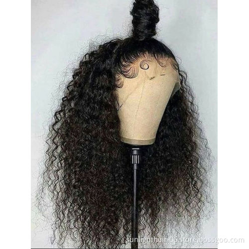 Peruvian real human hair pre plucked 150 density Malaysian curly Lace Front 10A garde Wigs Afro Kinky Curly Frontal Wig